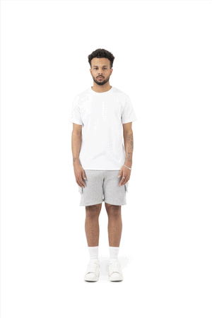 Wholesale Plain Slim Relaxed White T-shirt and Grey Cargo Shorts