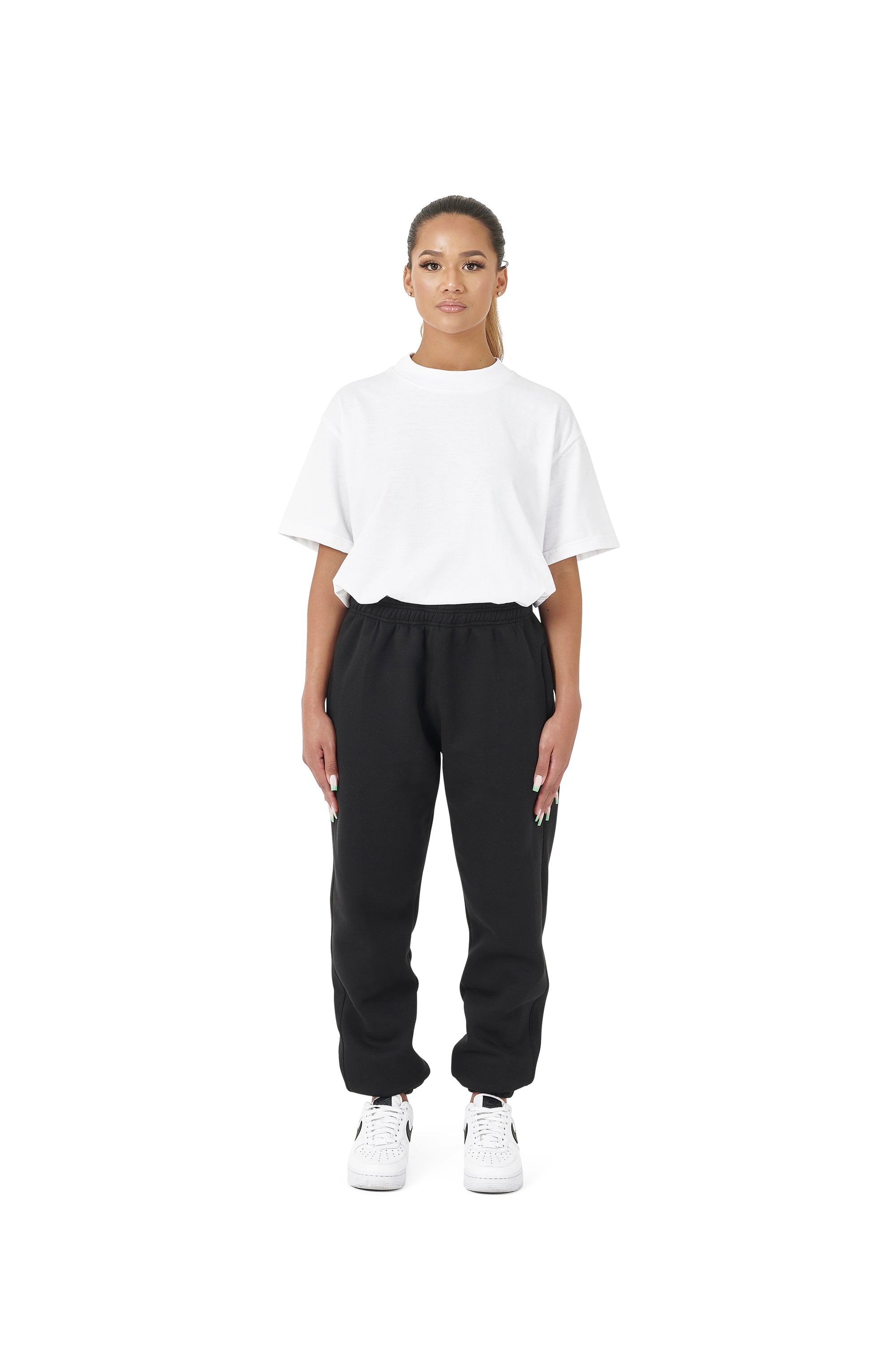 Wholesale Plain Black Over Sized Jogging Bottoms and Plain White Oversized T-shirt