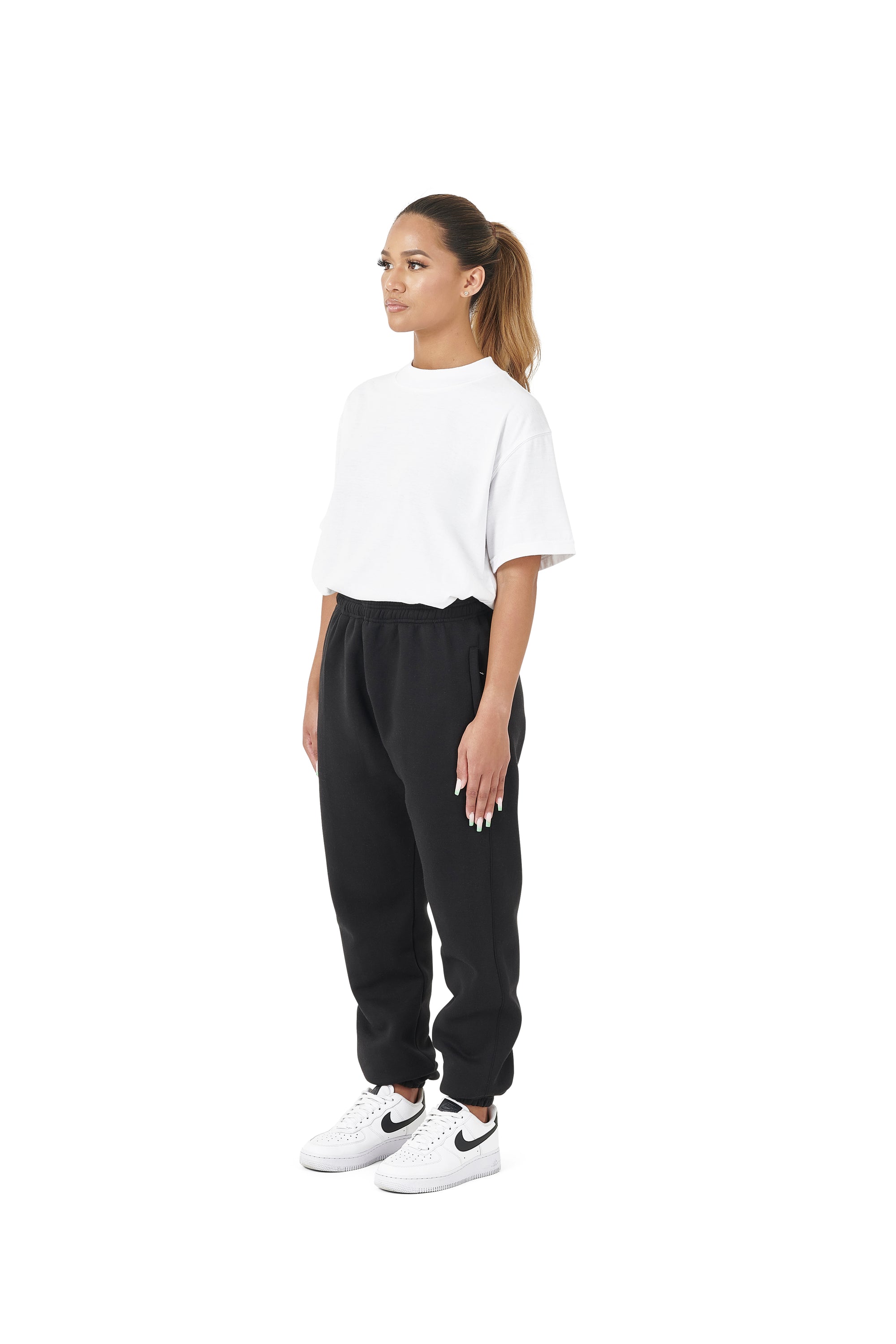 Wholesale Plain Black Over Sized Jogging Bottoms and Plain White Oversized T-shirt