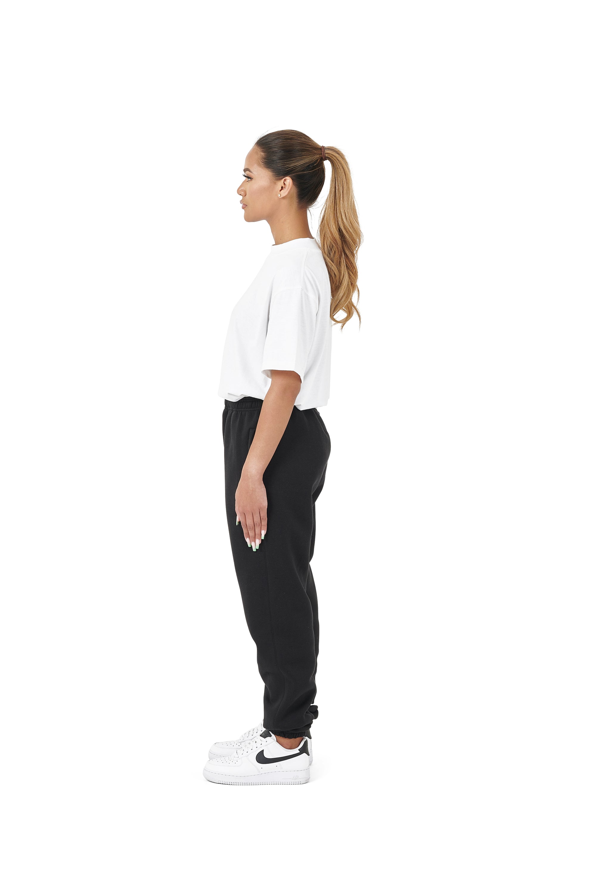 Wholesale Plain Black Over Sized Jogging Bottoms and Plain White Oversized T-shirt