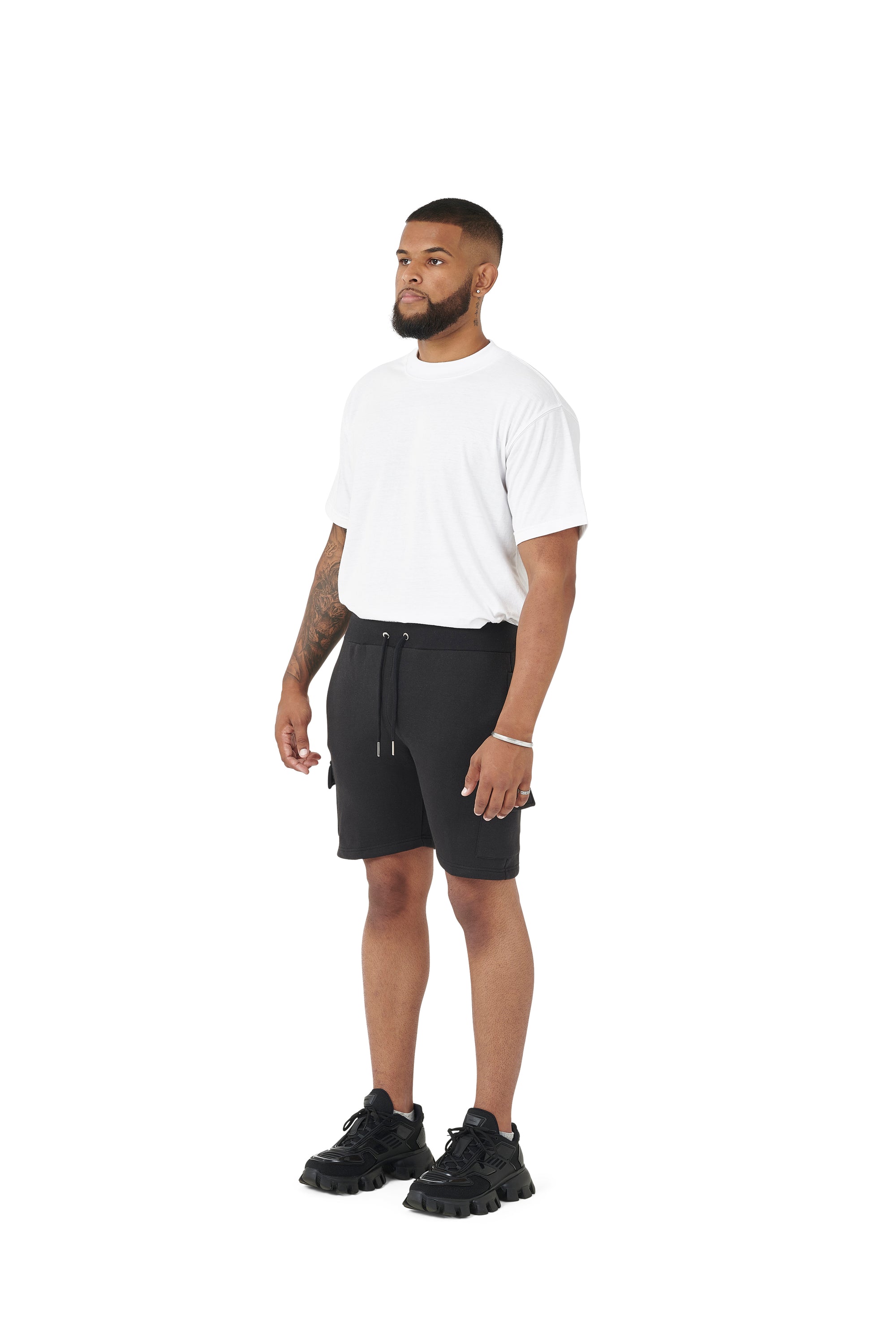 Wholesale Plain White Oversized T-shirt and Plain Black Cargo Slim Fit Shorts