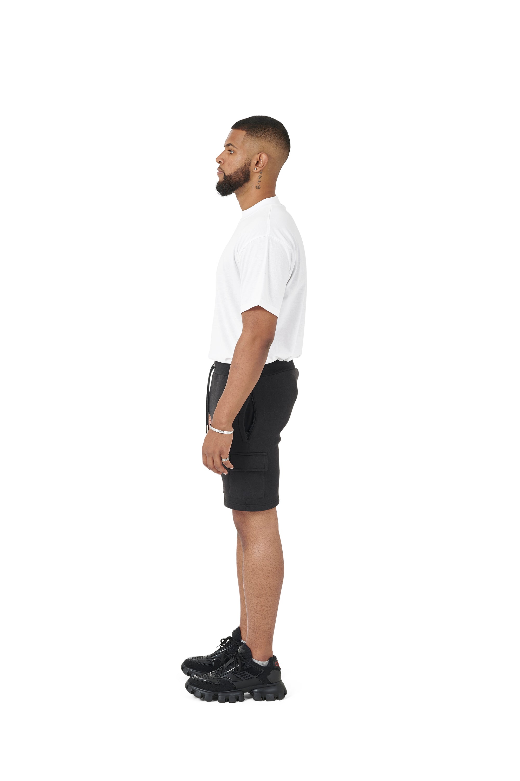 Wholesale Plain White Oversized T-shirt and Plain Black Cargo Slim Fit Shorts