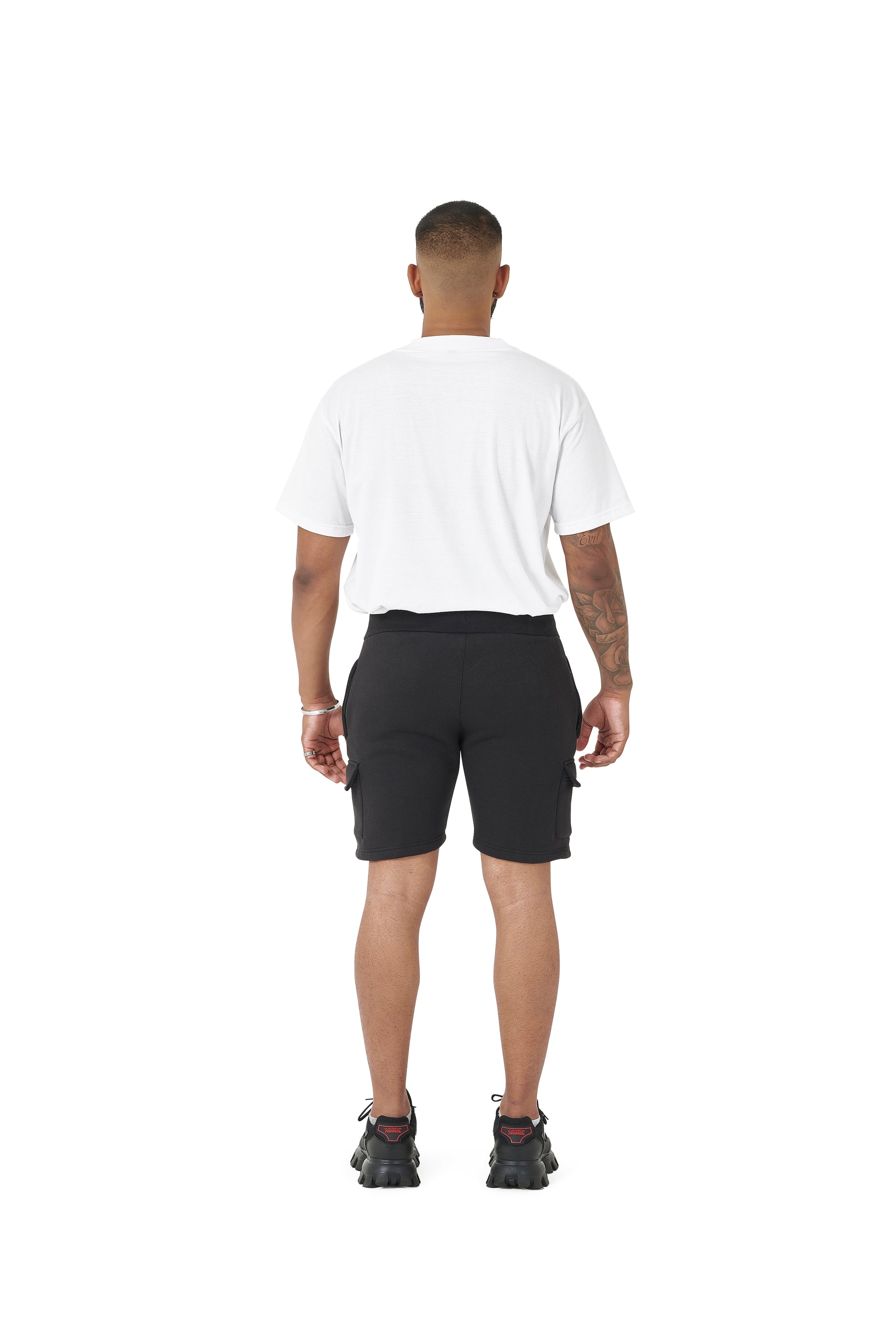 Wholesale Plain White Oversized T-shirt and Plain Black Cargo Slim Fit Shorts