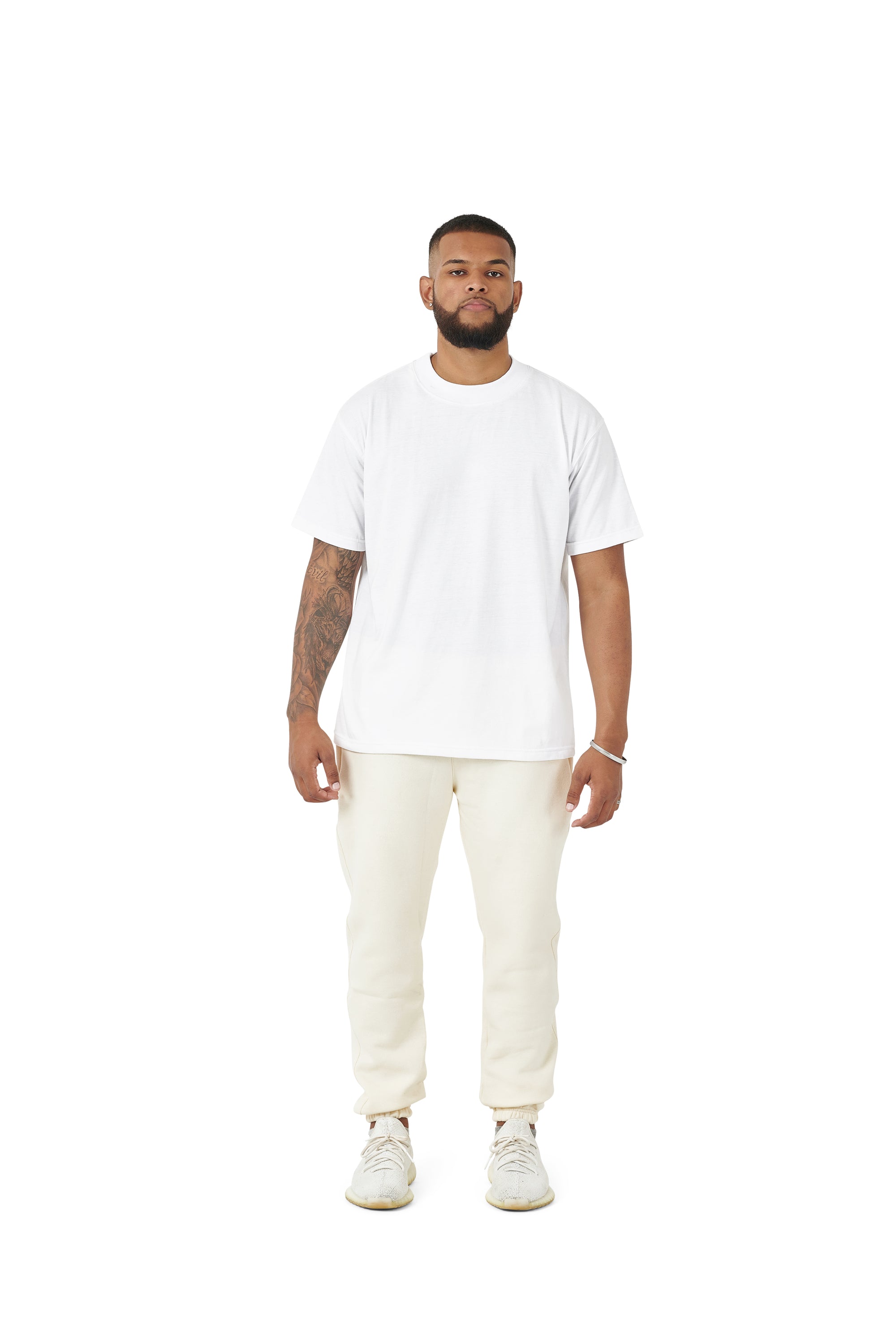 Wholesale Plain White Oversized T-shirt and Plain Oversized Cream Jogging Bottoms