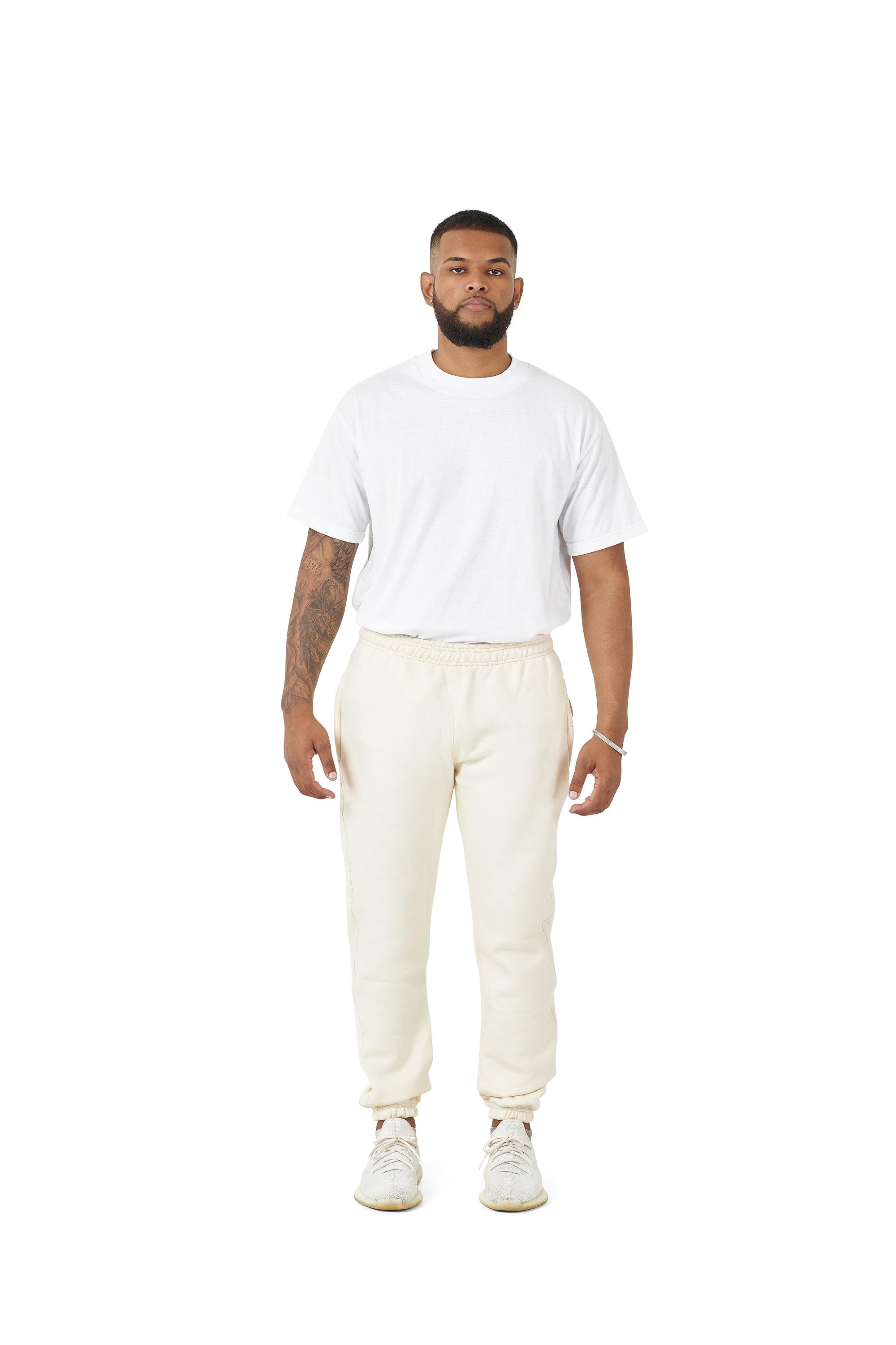 Wholesale Plain Cream Over Sized Jogging Bottoms and Plain White Oversized T-shirt