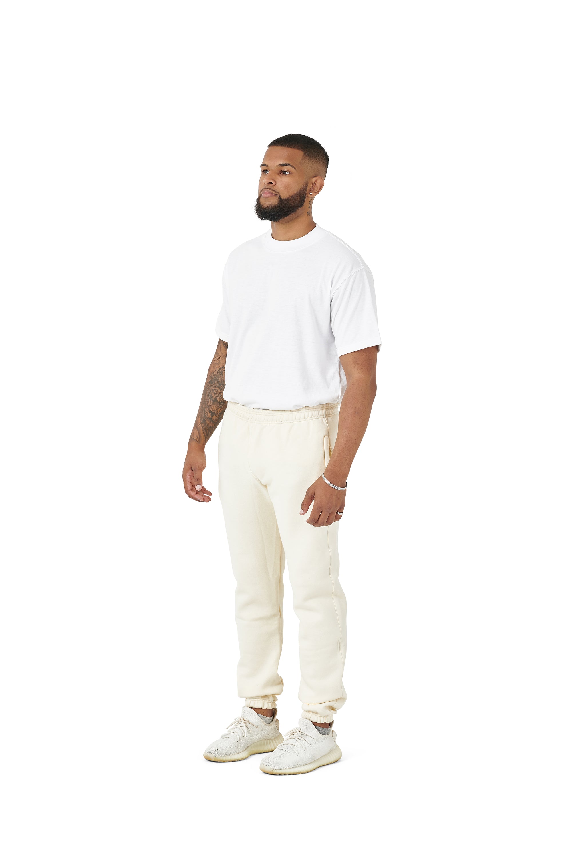 Wholesale Plain Cream Over Sized Jogging Bottoms and Plain White Oversized T-shirt