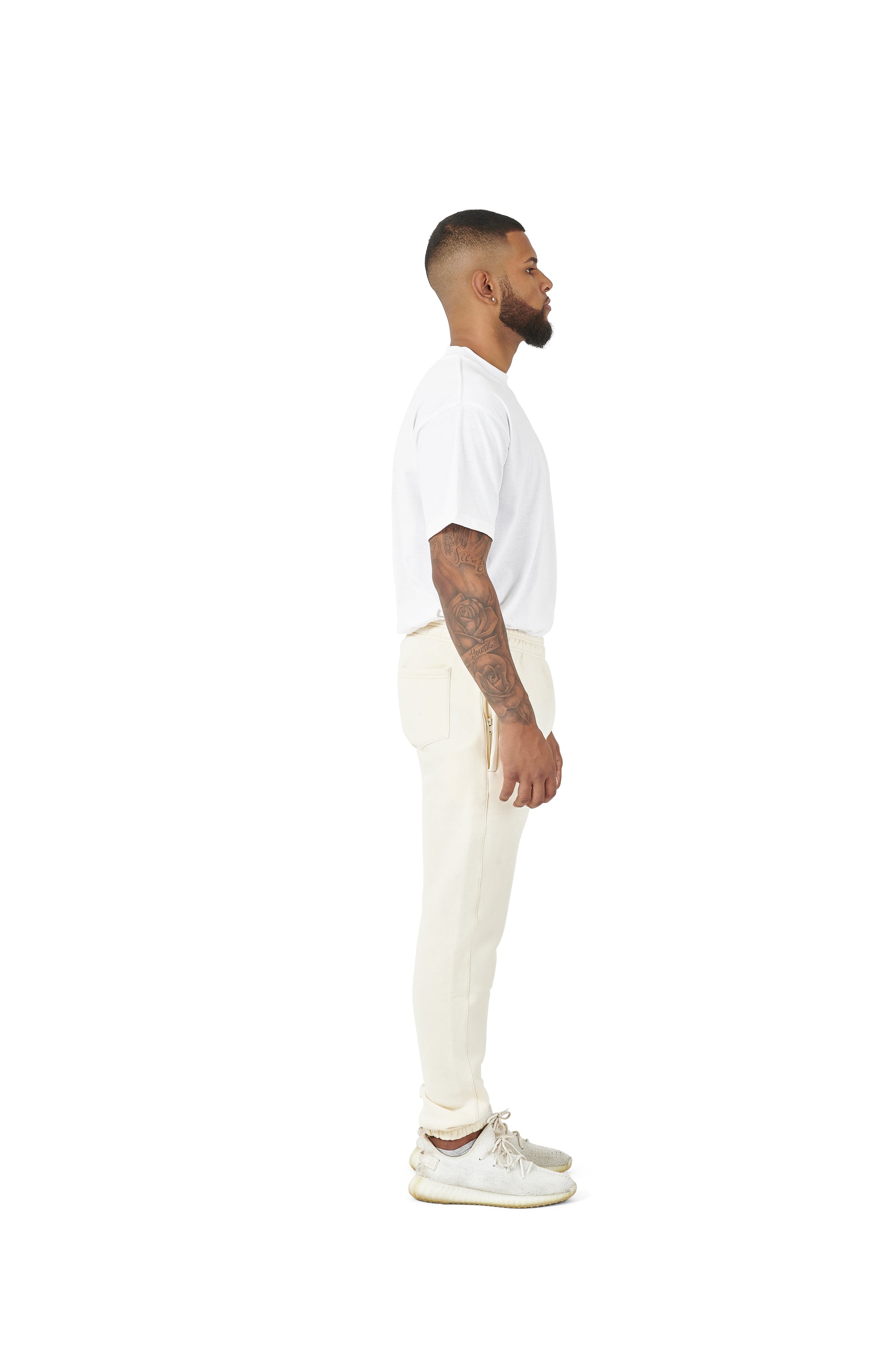 Wholesale Plain Cream Over Sized Jogging Bottoms and Plain White Oversized T-shirt