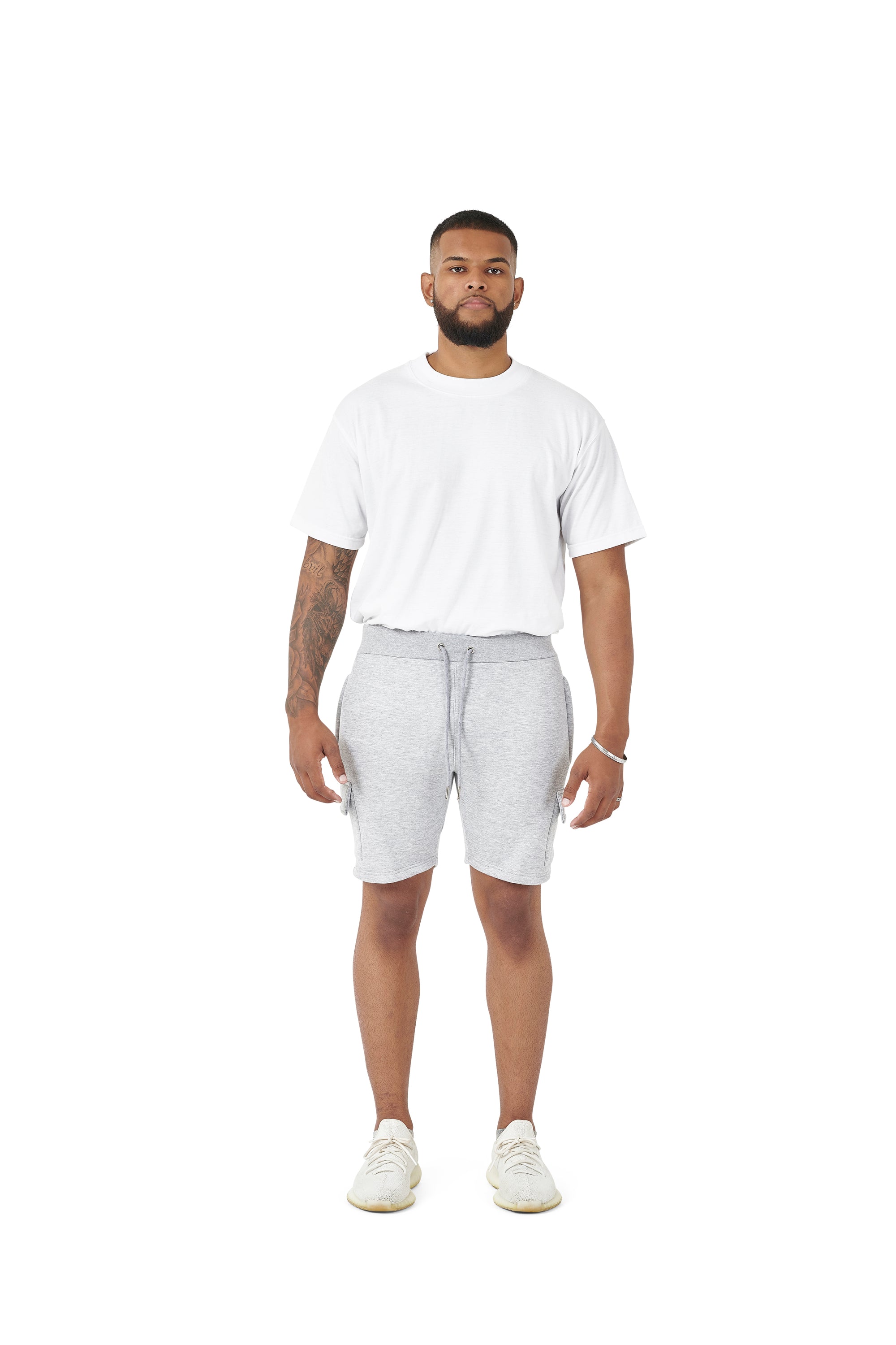 Wholesale Plain White Oversized T-shirt and Plain Grey Cargo Slim Fit Shorts