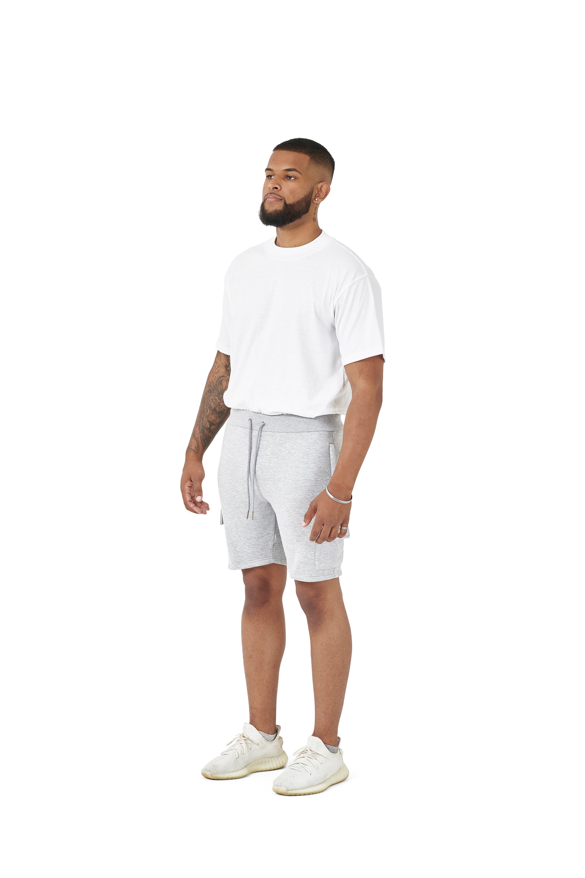 Wholesale Plain White Oversized T-shirt and Plain Grey Cargo Slim Fit Shorts