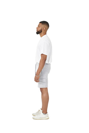 Wholesale Plain White Oversized T-shirt and Plain Grey Cargo Slim Fit Shorts