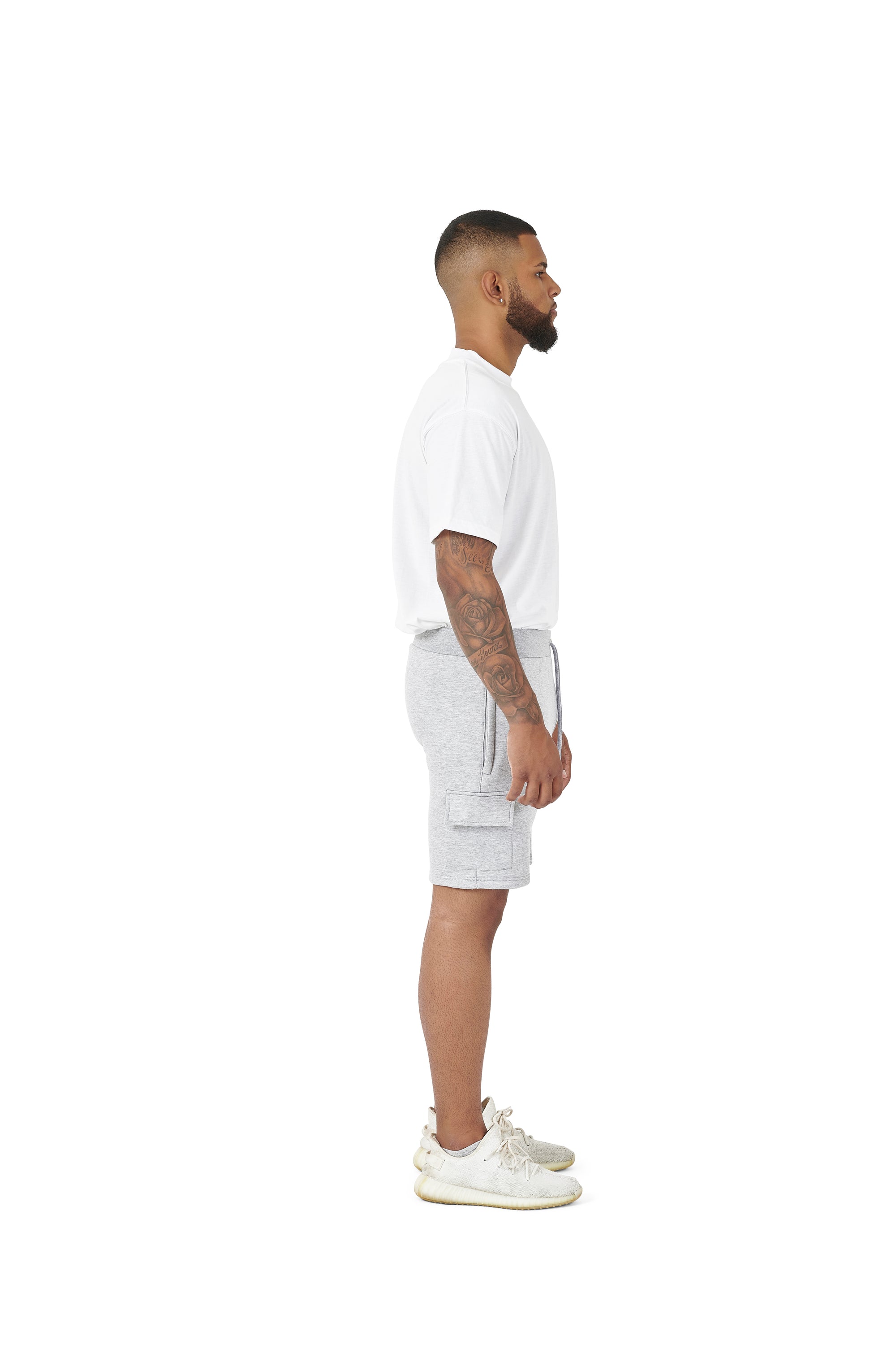 Wholesale Plain White Oversized T-shirt and Plain Grey Cargo Slim Fit Shorts