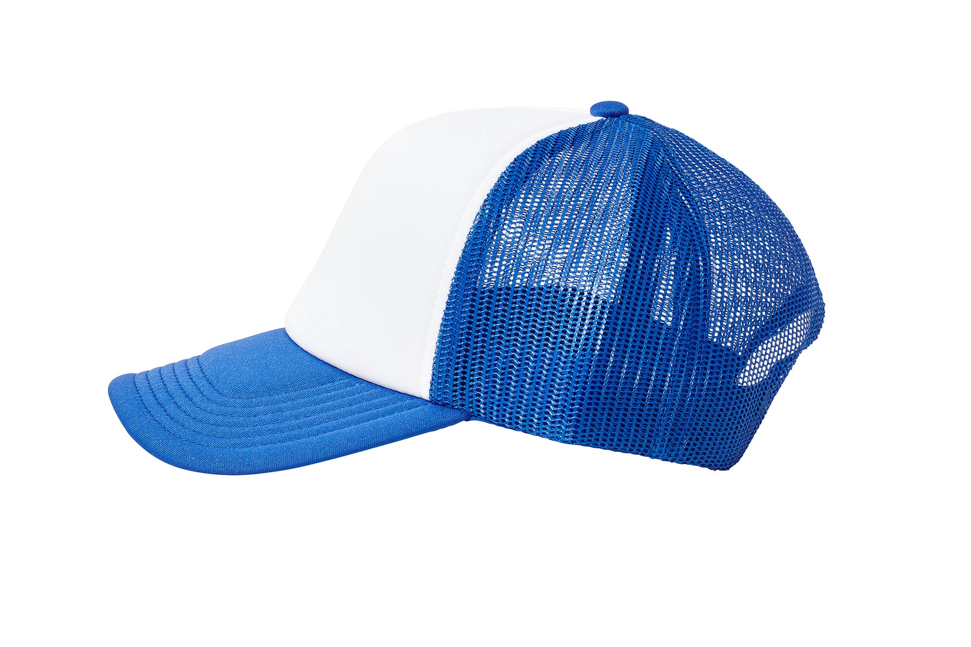 Wholesale Plain White and Royal Blue Foam Mesh Snap Back Cap