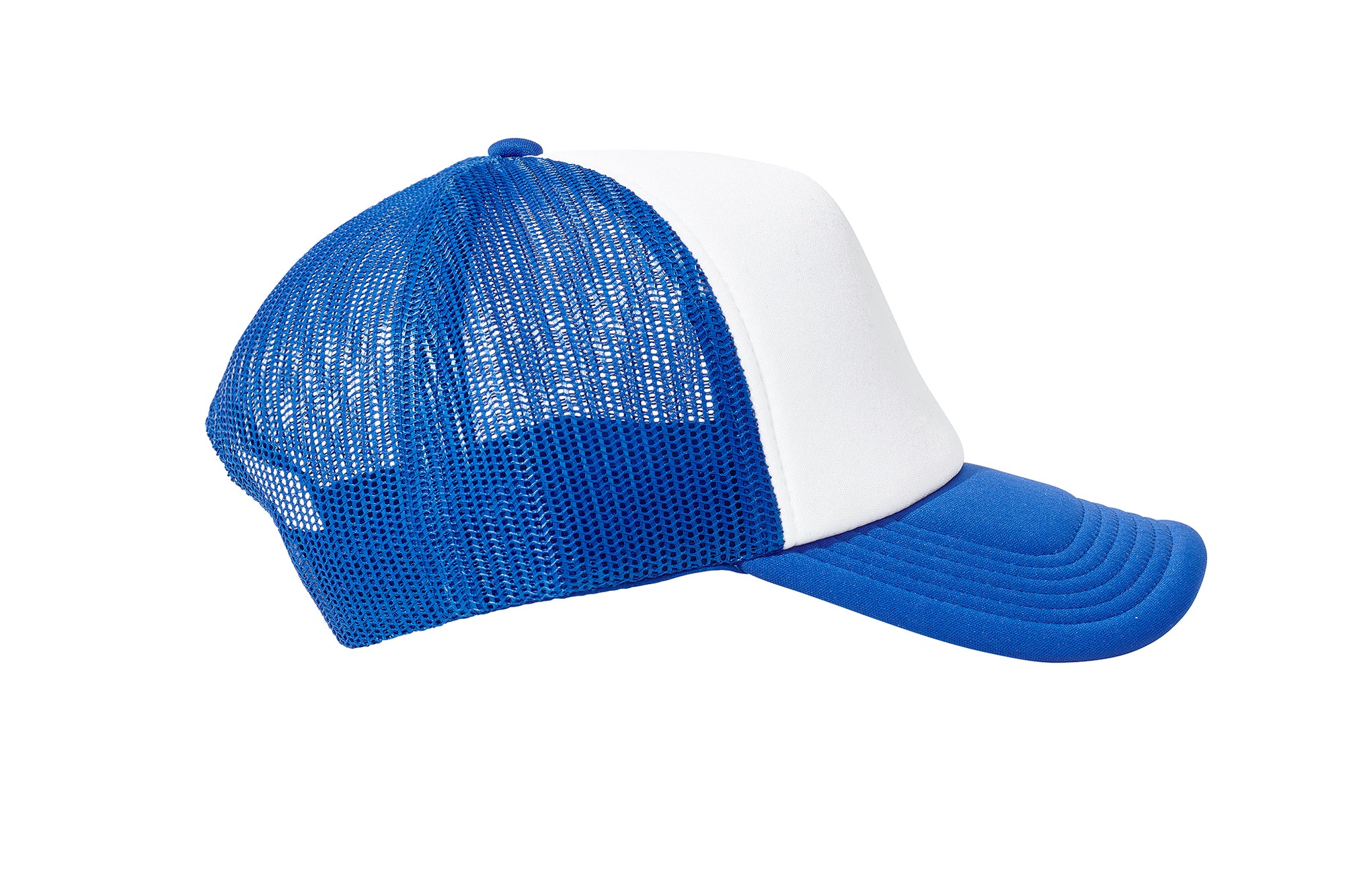 Wholesale Plain White and Royal Blue Foam Mesh Snap Back Cap