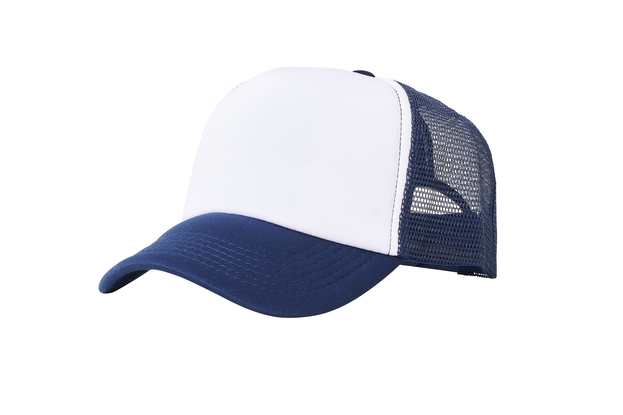 Wholesale Plain White and Navy Foam Mesh Snap Back Cap