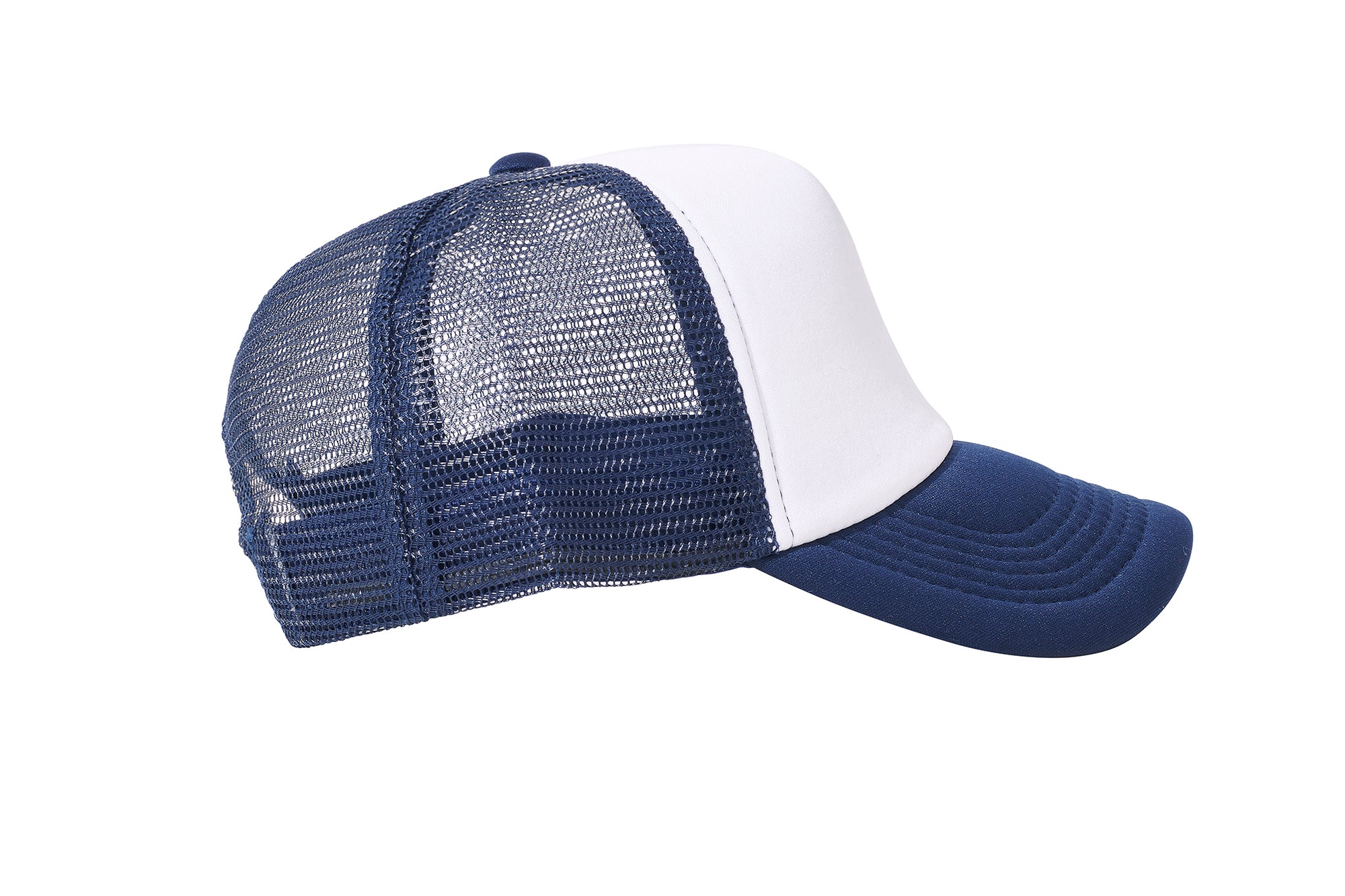 Wholesale Plain White and Navy Foam Mesh Snap Back Cap