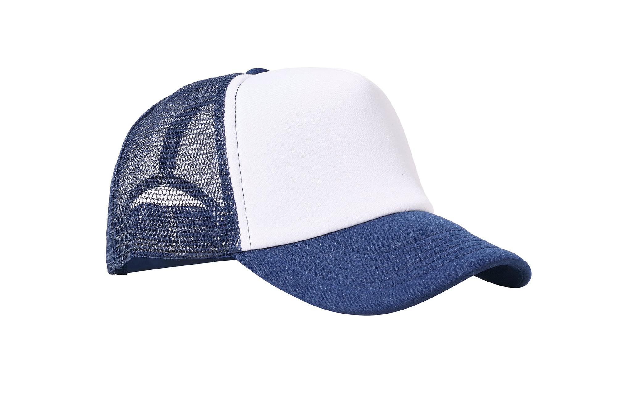 Wholesale Plain White and Navy Foam Mesh Snap Back Cap