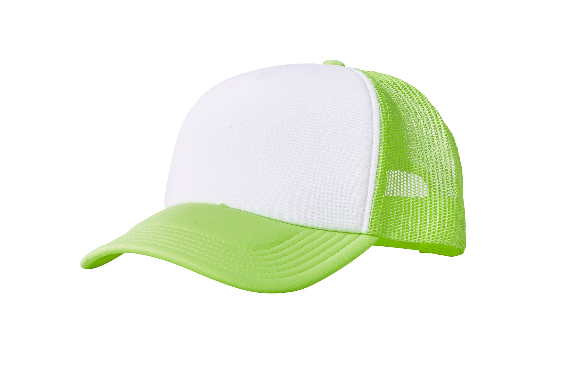 Wholesale Plain White and Neon Green Foam Mesh Snap Back Cap