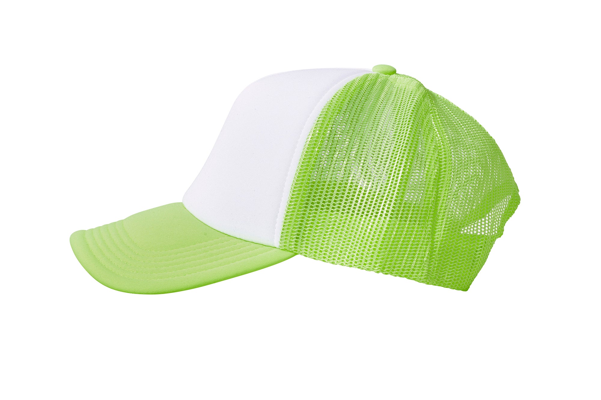 Wholesale Plain White and Neon Green Foam Mesh Snap Back Cap