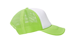 Wholesale Plain White and Neon Green Foam Mesh Snap Back Cap