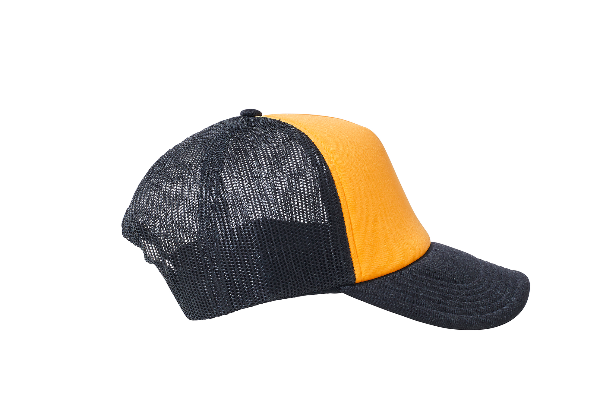 Wholesale Plain Yellow and Black Foam Mesh Snap Back Cap